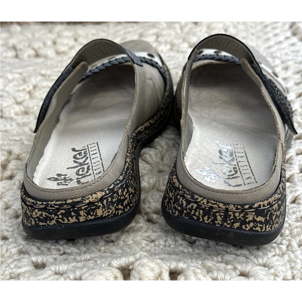 Rieker Women's Mary Jane Slides Sz 6 Two Tone Gray Brown Leather Comfort Mules - Picture 8 of 10